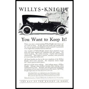 1924 Willys-Knight Sedan Antique Car Vintage Print Ad Stone Building Wall Art